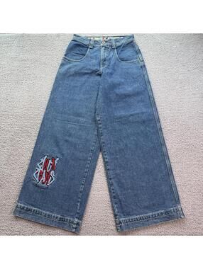 Vintage JNCO Rollin 360 Wide Leg Denim Jeans 30x32 Y2K Embroidered Baggy 26 Leg